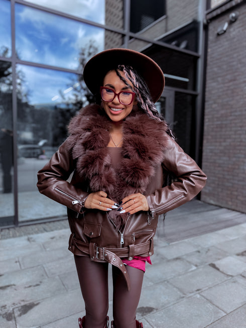 Choco jacket with brown fur "LUX FUR" FL47